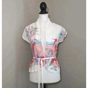 Vintage Jackie O Surf and Turf California Tropical Wrap Vest Size 7 1970s White